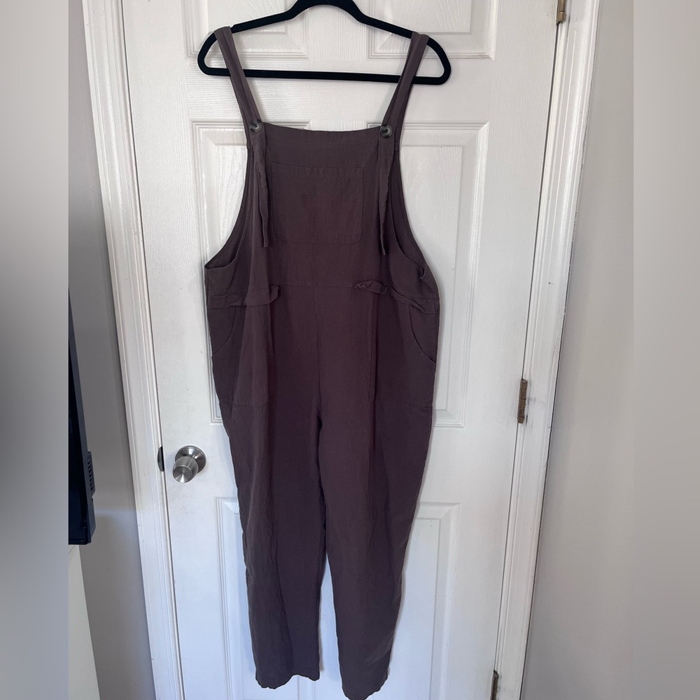 Grey/Brown Linen blend overalls- XL